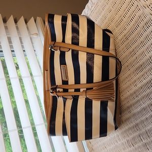 Tignanello navy and cream striped tote styled handbag